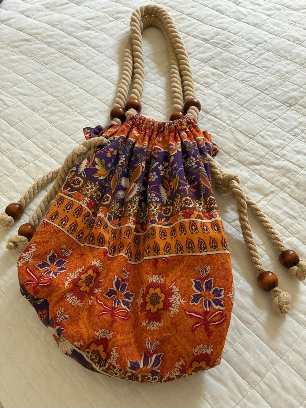 Orange and Purple Drawstring Hobo Bag